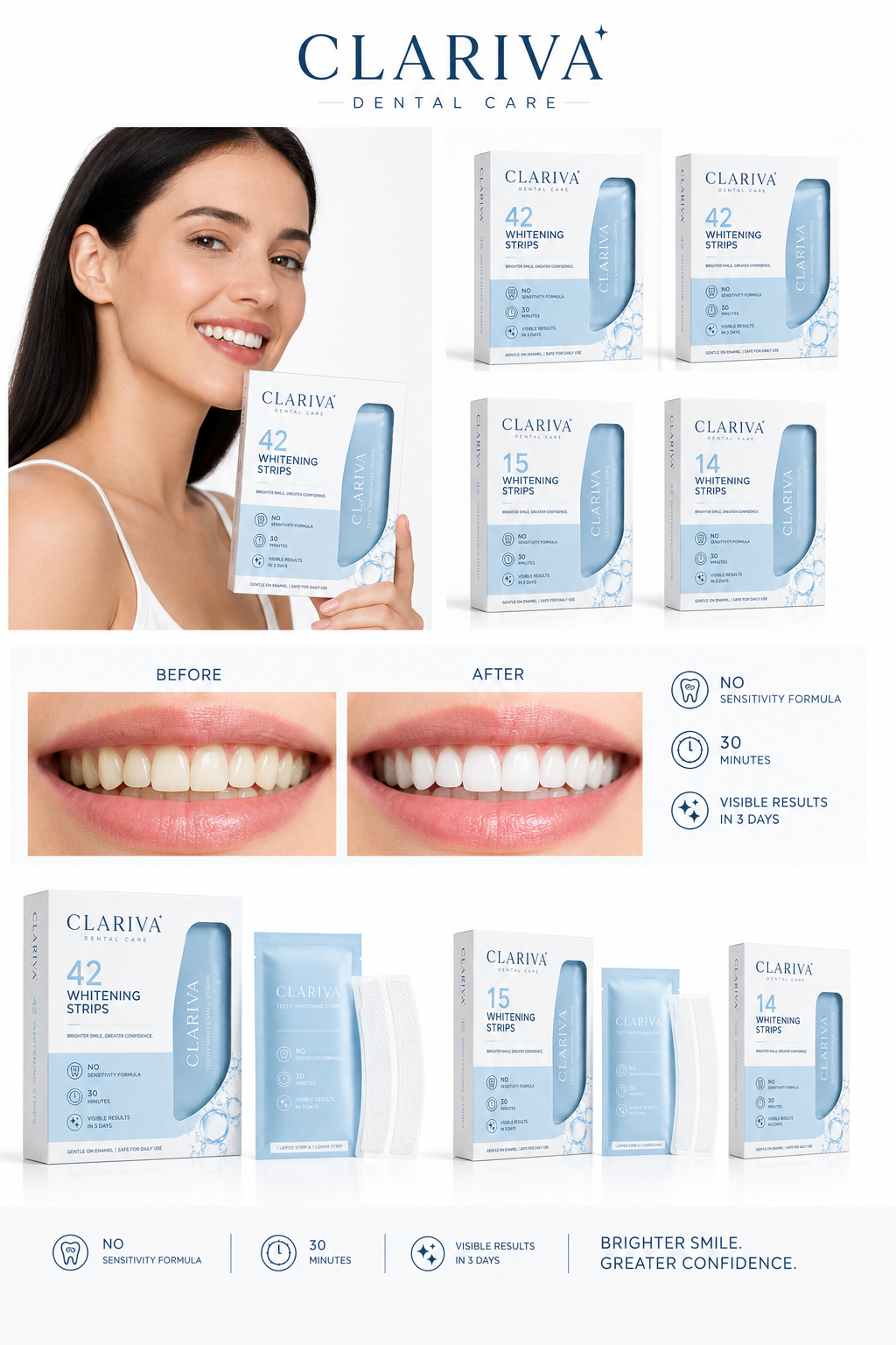 Clariva Whitening Strips — 42 Strips for a Brighter Smile